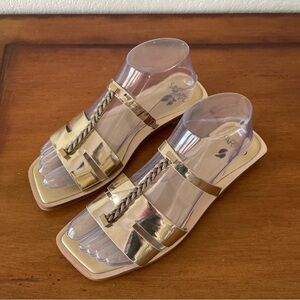 Franco Sarto Effy Sandals Flat Metallic Gold/Gold Square Toe Sz 8M